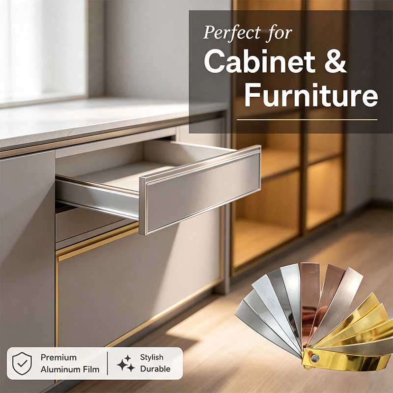 Brushed Aluminum Effect Edge Banding with PET Film for Modern Furniture Design Brushed Aluminum Effect Edge Banding with PET Film for Modern Furniture Design